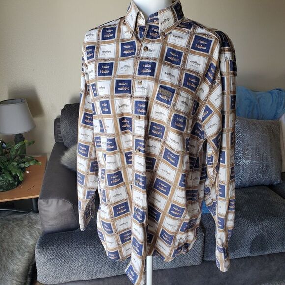 Vintage Woolrich Fish Novelty Print Button down Medium - Picture 2 of 10